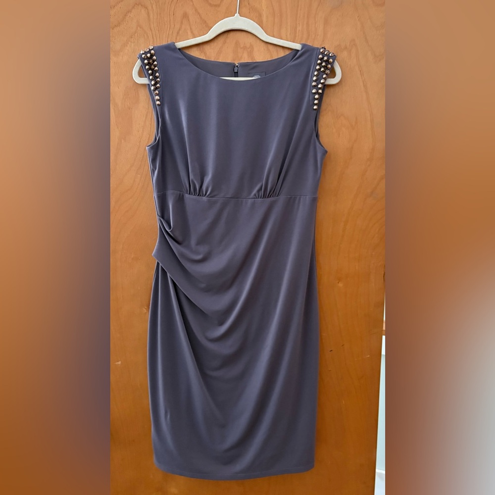 Fierce Vince Camuto Studded/Spiked Sleeveless Dress in Slate Stone Gray. Size 10